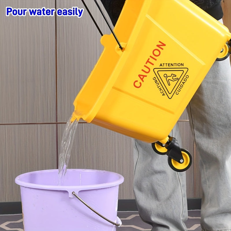 20L Yellow Commercial Mop Bucket with Wringer and Hand Press Floor Cleaning Cart for Home, School, Hotel, Shopping Centers - Sturdy Plastic Bucket for Living Room, Bedroom, Bathroom, and Kitchen Cleaning, with Water Squeezer