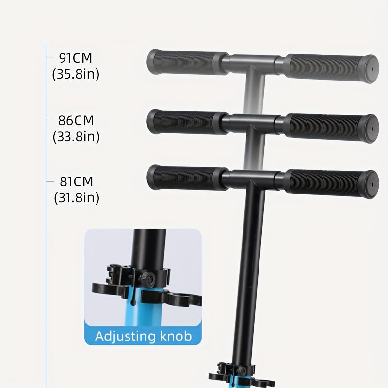 Adult kick scooter with iron frame, foldable design, rear brake, front suspension, anti-slip solid tires, adjustable height - ideal for commuters ages 14+ with maximum load of 100kg.