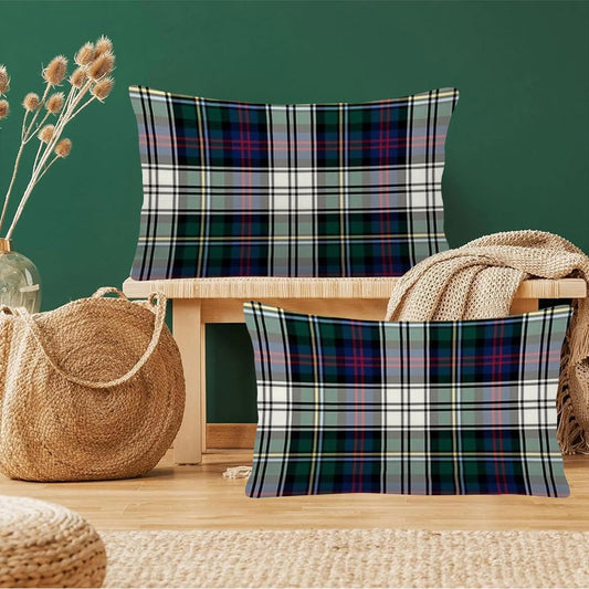 Two Clan Malcolm Tartan Pattern Pillow Covers, Size 30.48x50.8 cm, Featuring Double-Sided Short Plush Design for Enhancing Sofa and Bedroom Decor