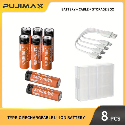 PUJIMAX 1.5V AA rechargeable lithium batteries are stable, can be reused 1500 times, cost-effective, and suitable for various devices like mice, remote controls, doorbells, toys, and alarm