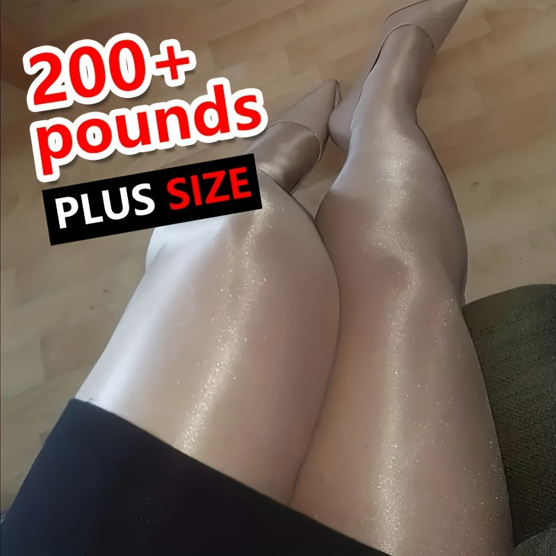 Plus size sexy pantyhose for 0XL-2XL, women's shiny transparent ultra-thin high waist anti-snag tights for music festival, women's stockings & hosiery.