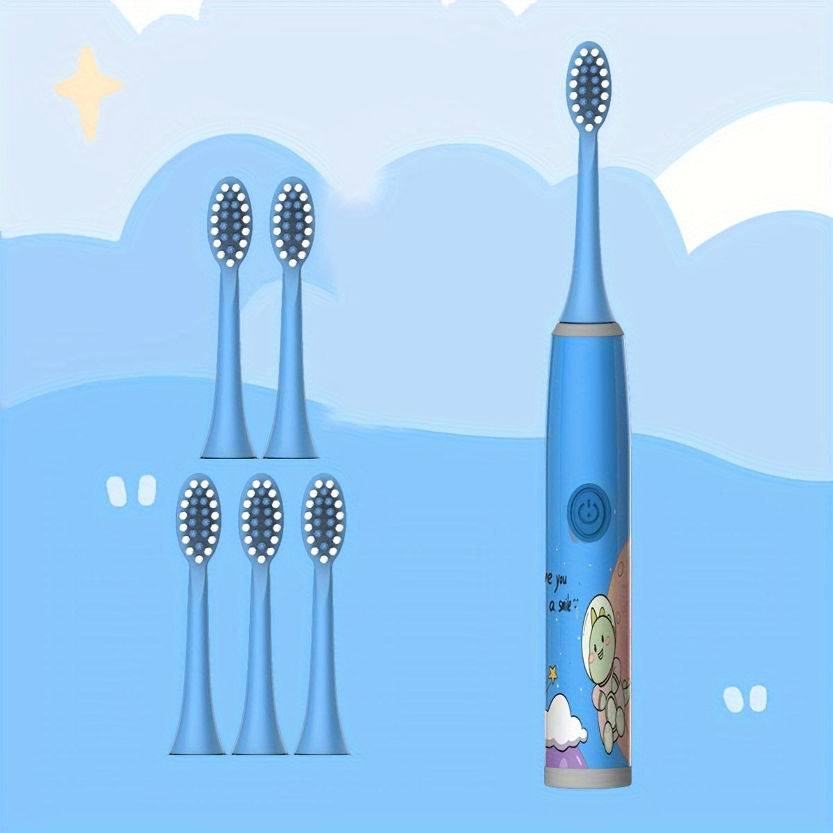 The New Space Series children's electric toothbrush set includes a battery-operated model with 3 to 6 brush heads, making it a perfect holiday gift for family and friends. Featuring soft