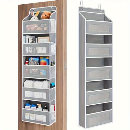 Multi-room hanging storage organizer with 5 shelves for tweens, fits doors up to 4.5cm thick, ideal for saving space in closets.