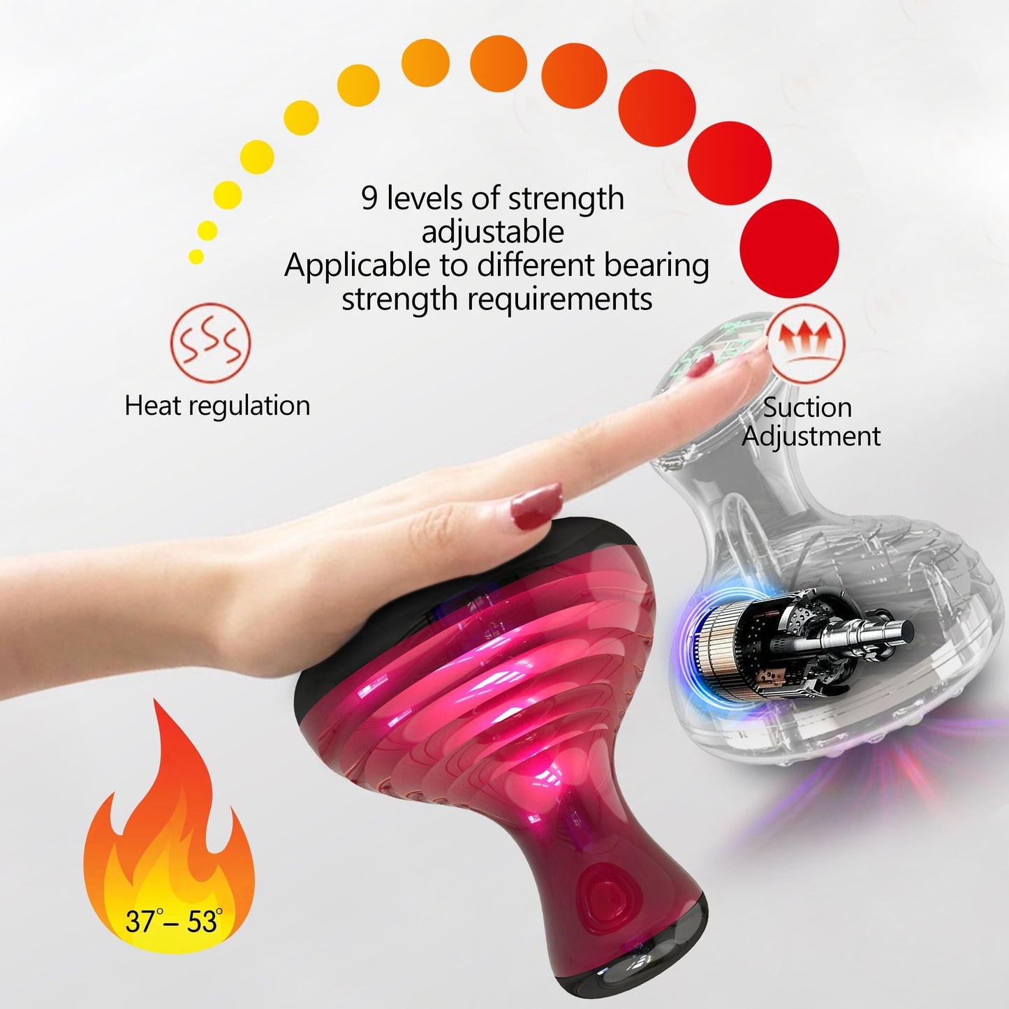 Electric heating vacuum cupping massage device with 9 levels of temperature and suction.