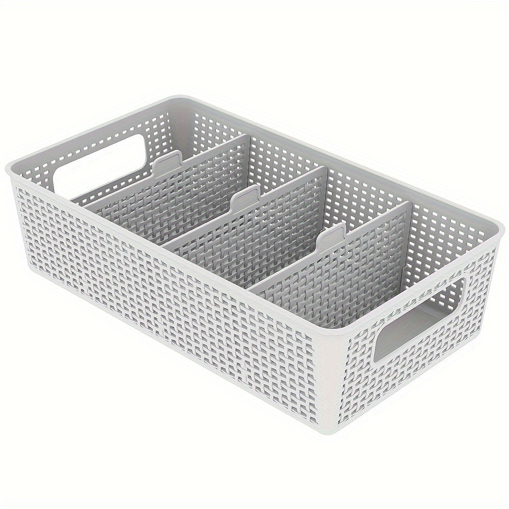 Multi-purpose woven storage box with divider for bathroom vanity and kitchen cabinet/countertop drawer - set of 5 pieces.