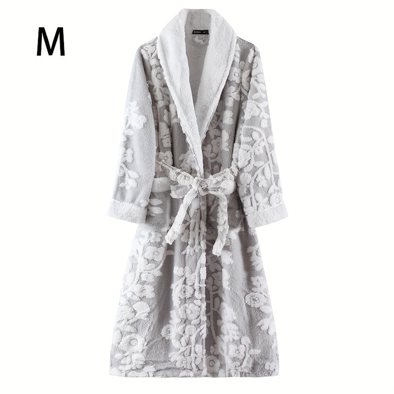 1pc Unisex Thickened Long Bathrobe with Flower Pattern, Ideal for Couples. Ideal for Home and Bathroom use.