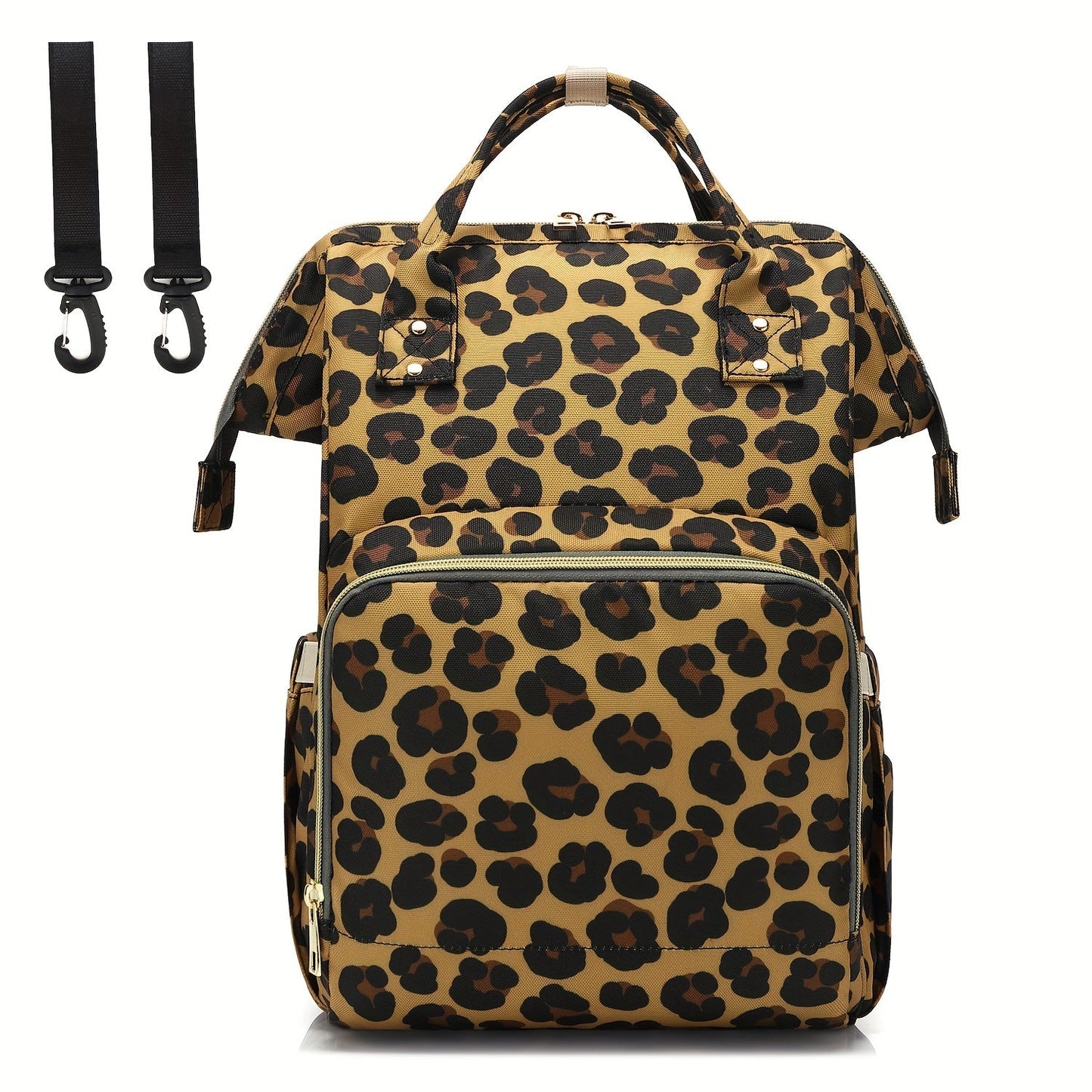 Versatile Diaper Bag Backpack with Stroller Hook, Perfect for Both Parents, Spacious and Stylish with Cow Print and Leopard Print Design - A Must-Have Travel Essential.