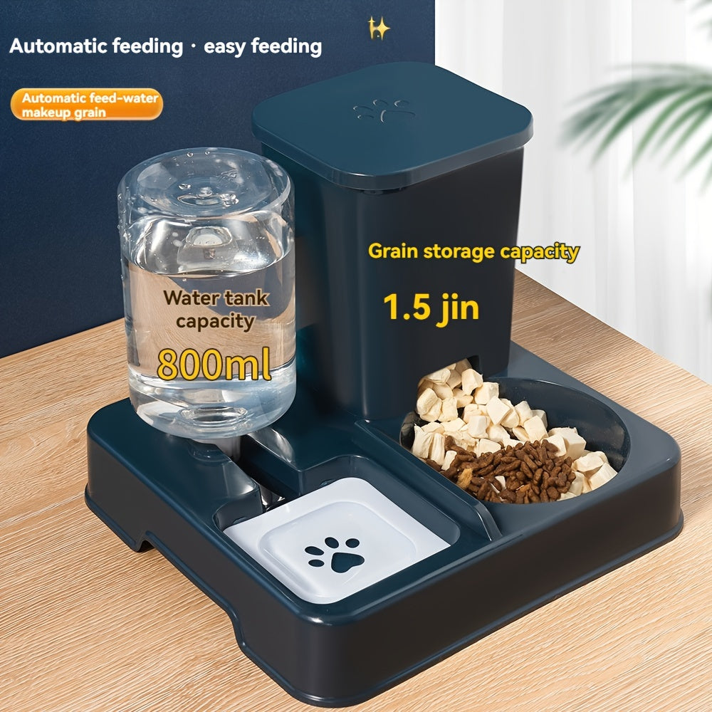 PetFeast 2-in-1 Cat Feeder and Water Dispenser for Cats and Small Dogs, Large Capacity Stainless Steel and Plastic Bowl, Removable and Washable Split Design, Grain-Freeze-Dried Food