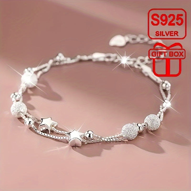 Introducing a stylish and versatile ladies' bracelet - the Double-layer Star Bracelet, a perfect accessory for the summer beach. Made of hypoallergenic S925 silver, this 2.9g piece is ideal for gifting, daily wear, wedding banquets, beach vacations, and