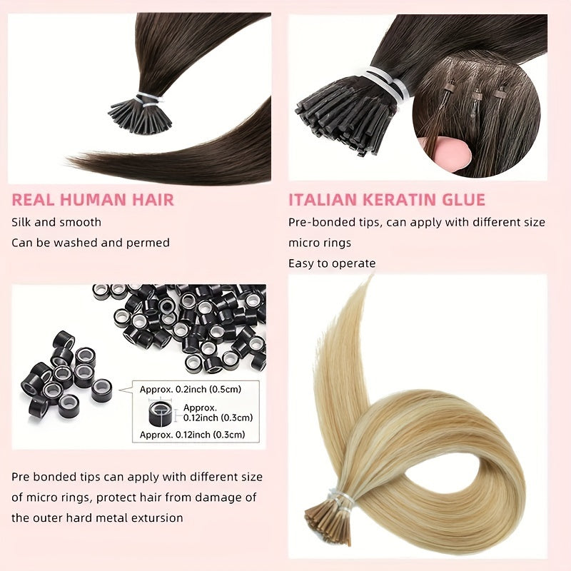 50pcs Human Hair Extensions in various colors (Black, Brown, Blonde) for all women, 30.48-50.8 cm long, lightweight 0.6g each.