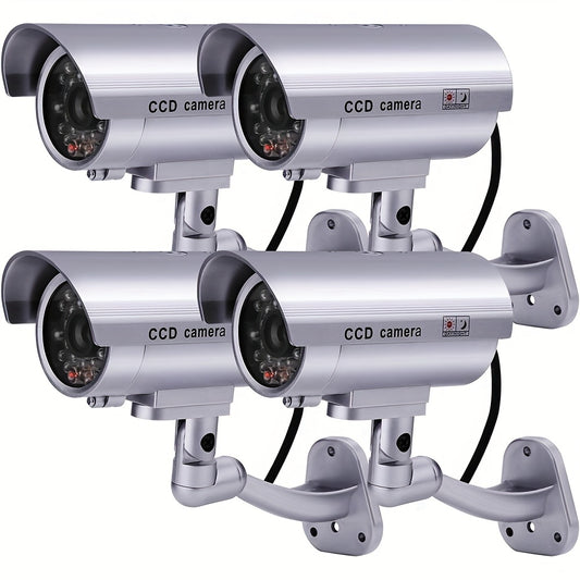 2-Pack Dummy Security Cameras with LED lights for Home Security, Outdoor/Indoor Use, with Warning Sticker.