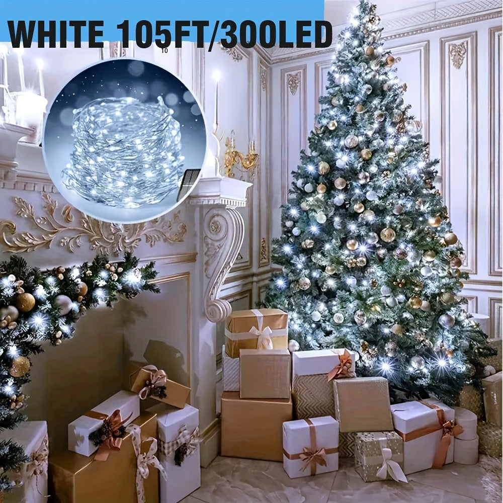 Decorate your tree, Christmas, wedding, or room with our adjustable solar string lights in white and blue LEDs.