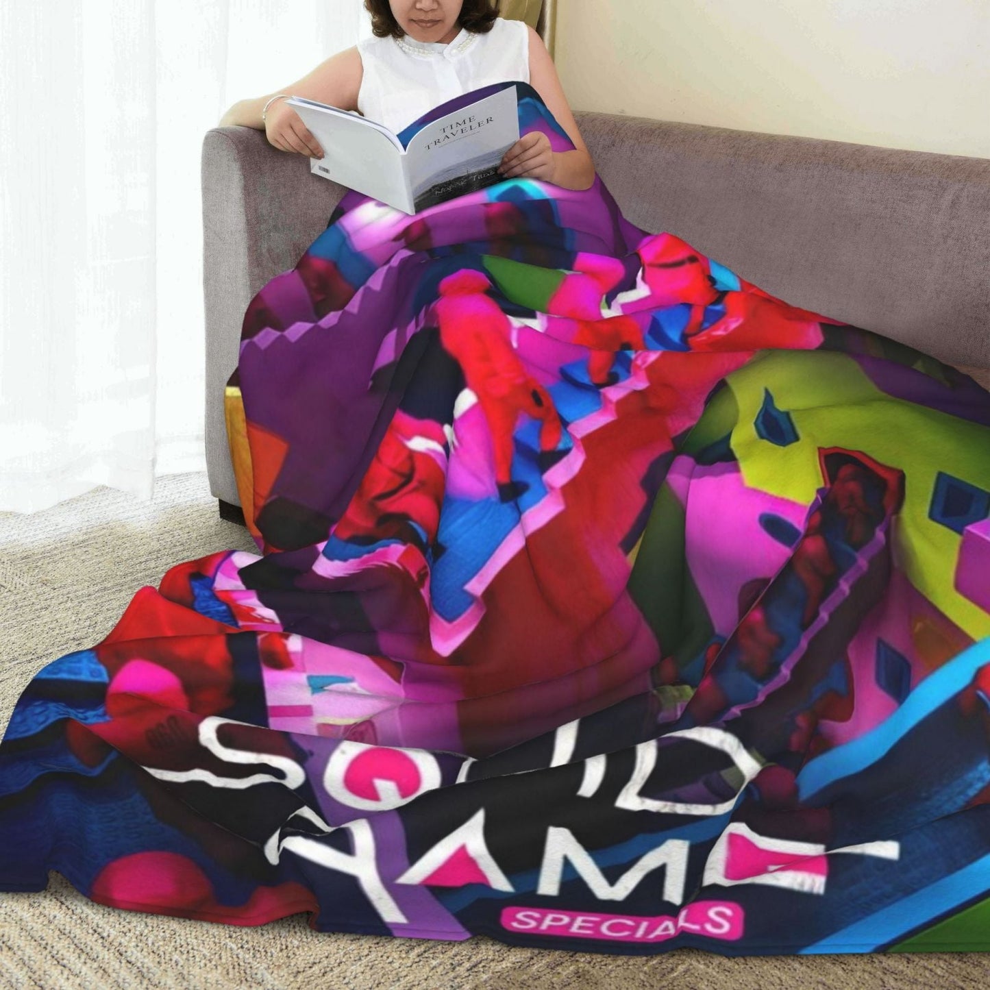 Squid Game-Inspired Printed Flannel Blanket - Modern Design, High-Quality Digital Print, Made with Knitted Polyester, Lightweight 250-300gsm, Versatile for Sofa, Bed, Travel, Camping, or Office - Easy Care Machine Washable, Provides All-Season Comfort