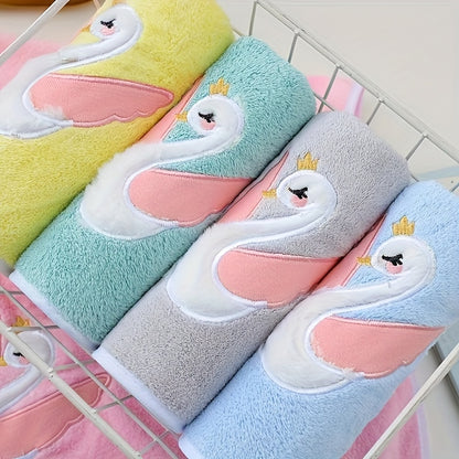 A 75*35cm Cartoon Swan Kid's Bath Towel with premium softness, absorbency, and quick-drying capability, ideal for use in the bathroom or at home.