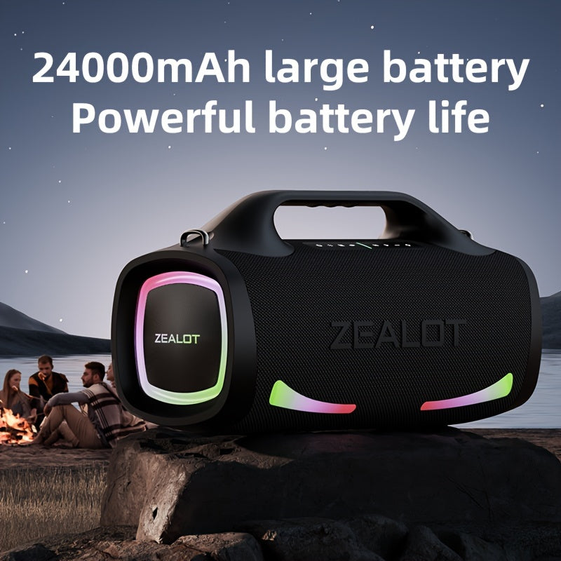 ZEALOT S79 100W Wireless Portable Speaker with 4 Speakers, supports TF Card/USB/AUX/TWS, connects with mobile devices and TVs, ideal for outdoor parties and home theaters.