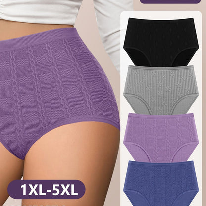 4pcs Large High-waisted Women's Underwear for Tummy Tuck and Butt Lift. Comfortable and Breathable.