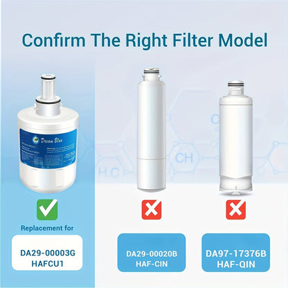 1 piece of the HAFCU1 Refrigerator Water Filter, compatible with Samsung models DA29-oooo3G, DA29-oooo3B, DA29-oooo3A, Aqua-Pure Plus, HAFCU1, RFG237AARS, RS22HDHPNSR, RSG257AARS, and WSS-1.