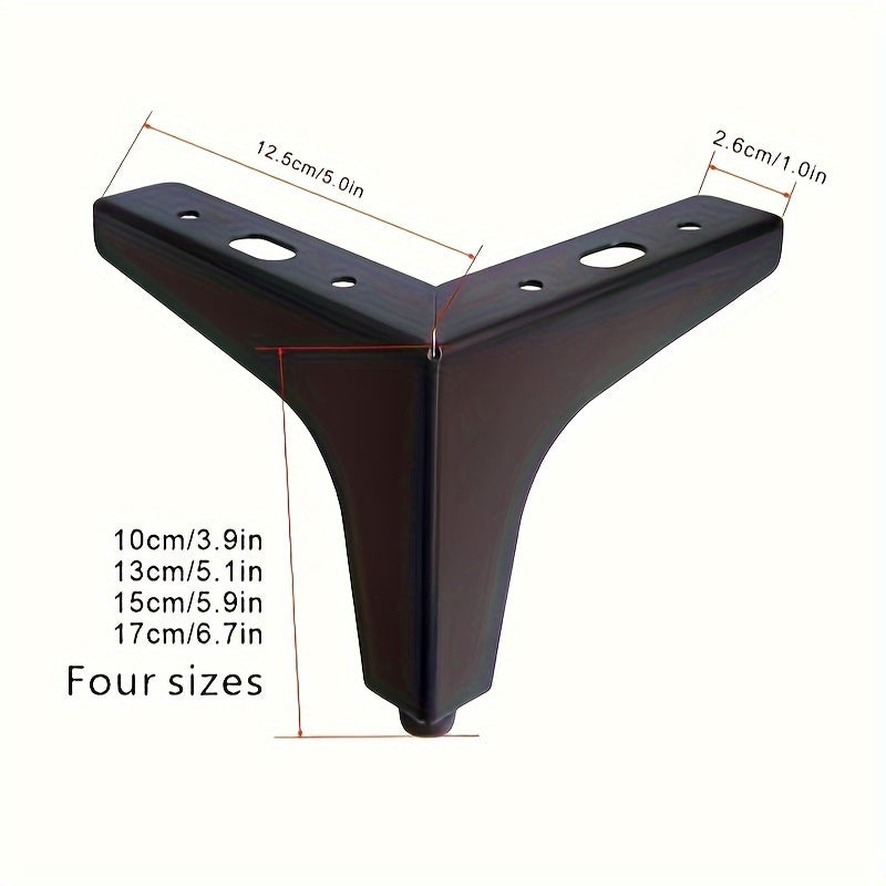 Four pieces of modern style furniture legs made of metal, available in luxury golden triangle design in black, golden, and silvery colors. Suitable for tables, cabinets, boards, sofas, and chairs. Comes in four specifications: 10cm/3.9in, 13cm/5.1in