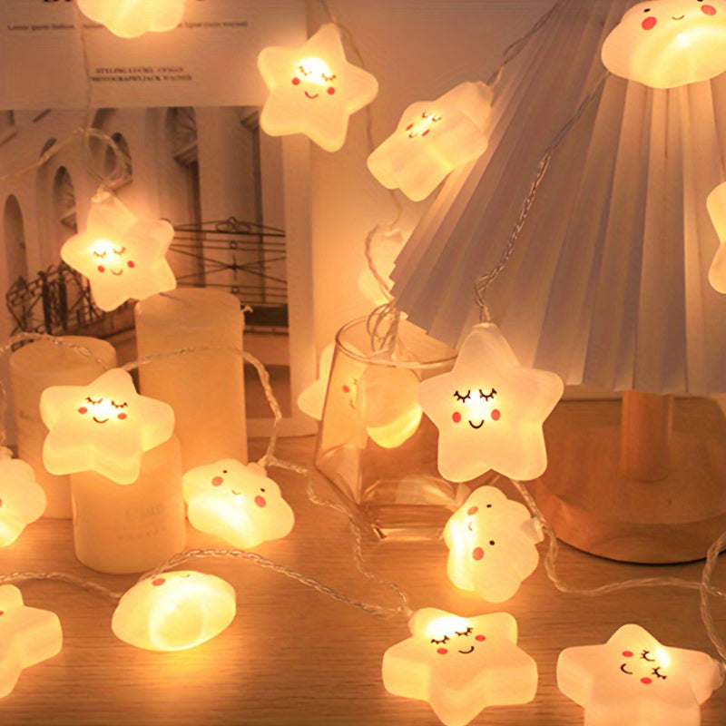 Star and cloud string lights require batteries (not included).