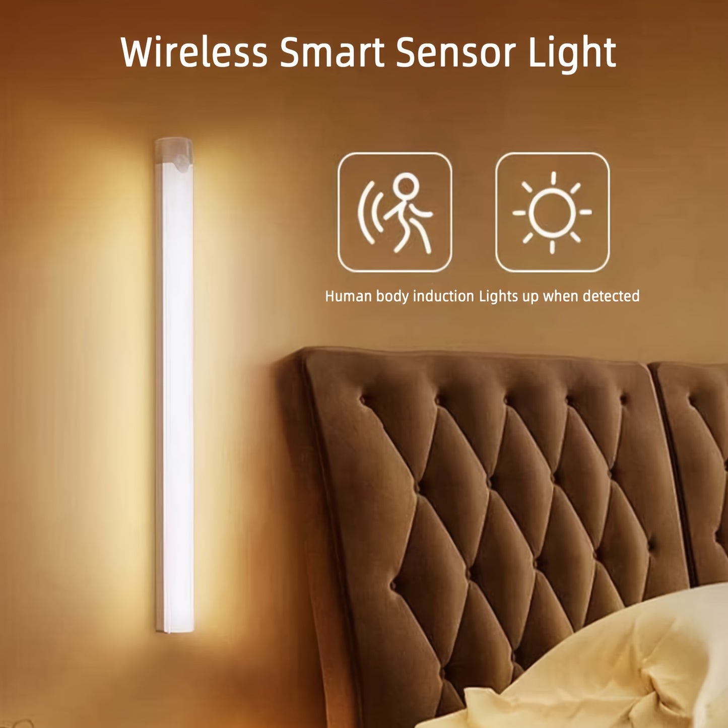 Wireless LED motion sensor light in multiple sizes, ideal for various rooms and spaces, USB rechargeable