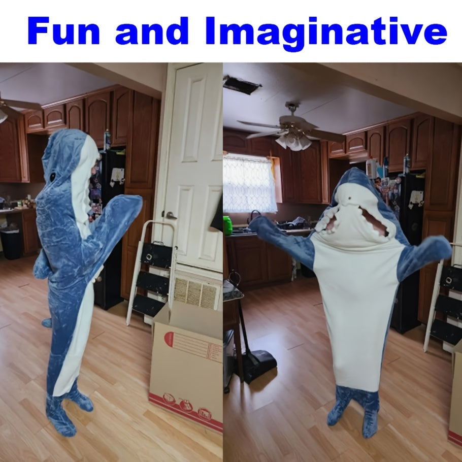 Comfy Shark Hoodie Blanket - Cozy Flannel Sleep Sack with Fun Animal Design, Easy to Clean in Washing Machine - Blue