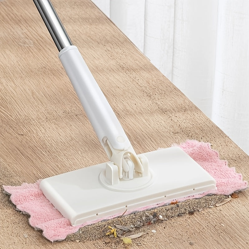 Get your hands on the 1pc Versatile Flat Mop with Automatic Clip for easy cleaning in Kitchens, Bathrooms, Living Rooms, and more. Comes with multiple pads for dusting and glass wiping.