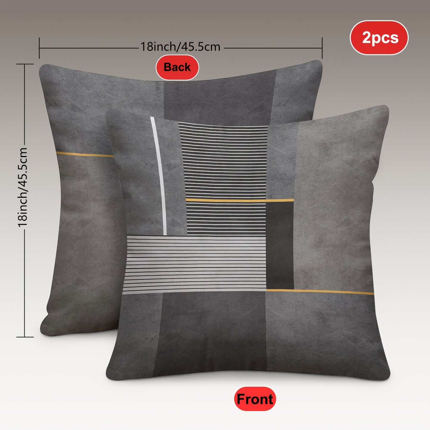Набор из 2 современных геометрических наволочек для подушек, 45.72x45.72 см, двусторонний дизайн, мягкий полиэстер, застежка на молнии - идеально подходит для гостиной и спальни (вкладыши не включены)