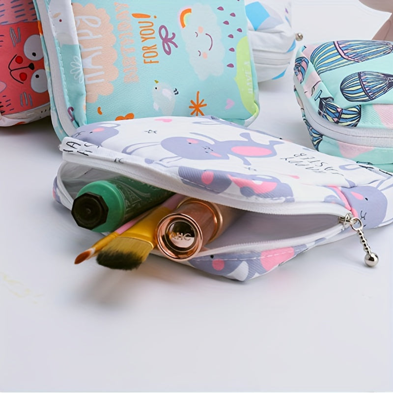 Cartoon printed portable storage bag for menstrual products. Large capacity, waterproof, suitable for organizing girl's belongings. Can also be used for storing headsets, coins, art