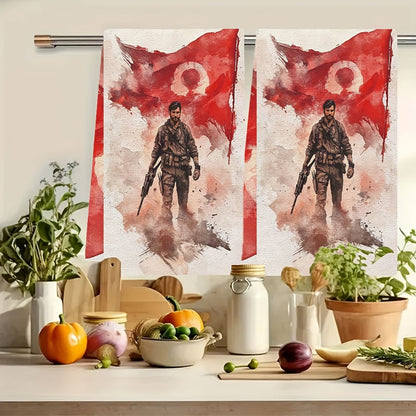 Set of 2 Ultra Soft Kitchen Towels featuring Join The Rebellion Turkish Flag Design. These highly absorbent and machine washable dish hand towels measure 40.64x60.96 cm. Perfect for holiday decor and everyday use.