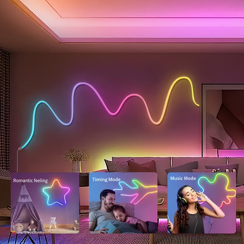 AMill LED Neon Strip Lights - 100.58/298.7/499.87cm, Music Sync, App Control, Flexible RGB+IC Lighting for Indoor/Outdoor Decor, Holidays, USB Powered