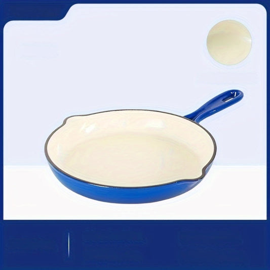 This listing is for a 26.01 cm Cast Iron Skillet that is non-stick and uncoated. It is recommended to hand wash only and is compatible with gas stoves. The skillet has a flat bottom and a multi-use saute pan with a cast iron handle. This pack includes 26