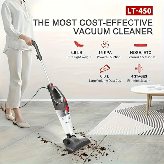 MOOSOO LT450 Stick Vacuum: Powerful suction for easy clean-up on hard floors and pet hair, lightweight and versatile.