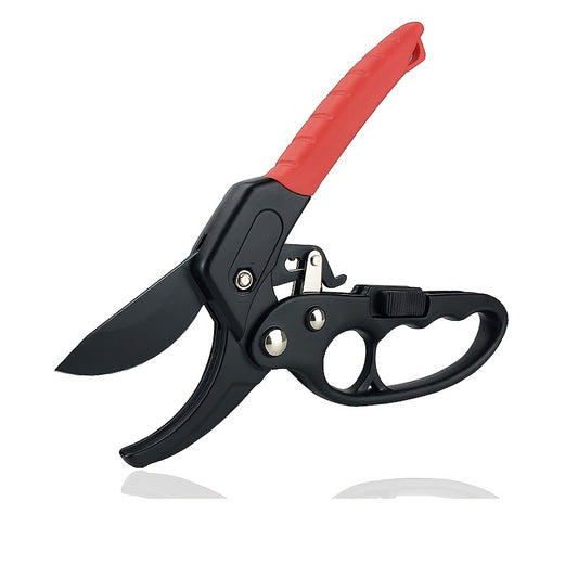 Professional ratchet anvil pruning shears with segmented pulley and hand-saving branch design. Features ratchet mechanism, anvil groove design, reinforced handle, and perfect for pruning