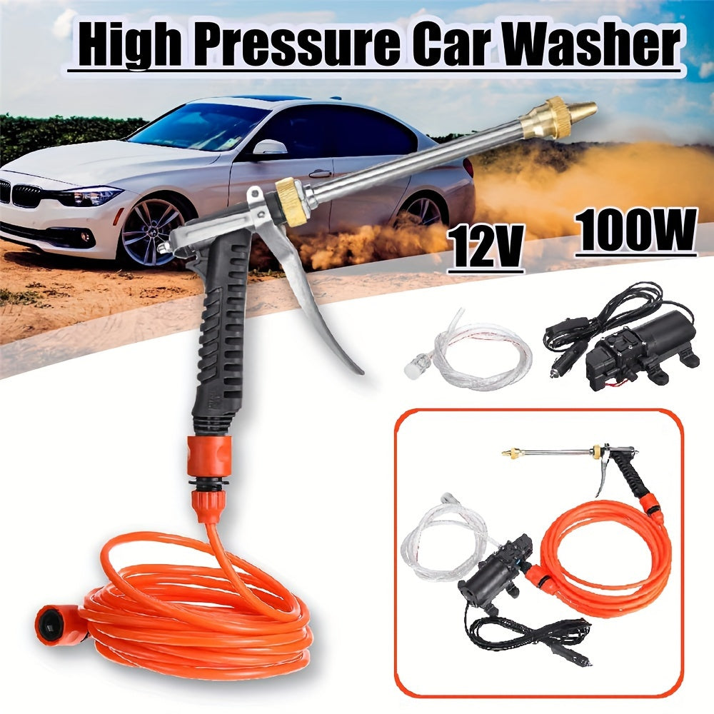 Easy-Connect, Powerful 12V Portable Electric Pressure Washer Kit- 70W, 160 PSI with 7.01m Hose & Car Plug Interface for Cleaning Home, Car, and Garden