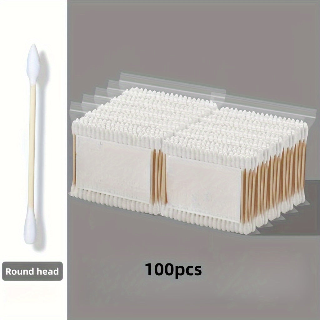 Box of 500 double-headed disposable swabs for ears, babies, and makeup removal.