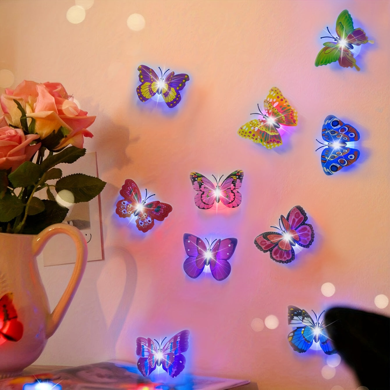 6/9pcs 3D Glowing Double-layered Wing Butterfly Home Decoration, With Adhesive Back. Ideal for Birthdays, Weddings, and Festivals. Random Style Delivery.