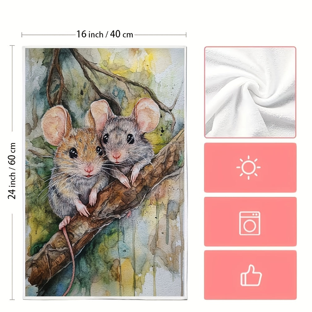 Set of 2 Ultra Soft Kitchen Towels featuring a Charming Mouse Couple Design - "You and Me, We Can Handle Anything" - Super Absorbent & Easy to Clean Dish Hand Towels, Size 40.64x60.96 cm - Perfect for Holiday Decorating and as Dish Towels