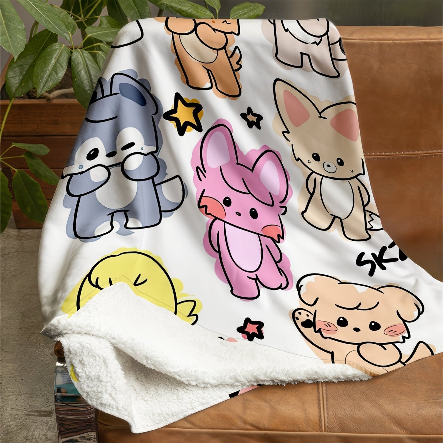 Soft flannel throw blanket featuring adorable K-POP Idol design, suitable for all seasons, easy to clean in washing machine. Stay cozy in style!