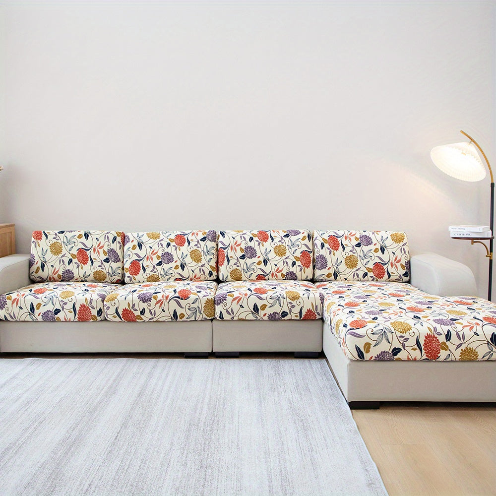 Waterproof flower printed sofa slipcover for furniture protection in various settings.