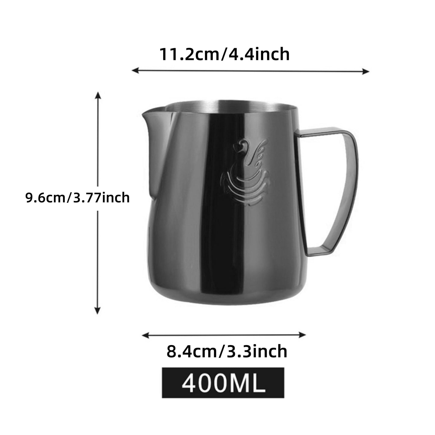 400ml Stainless Steel Milk Frothing Pitcher - Includes Espresso Swan Latte Art Pen with Teflon Coating. Perfect Milk Frothing Cup for Coffee and Barista Cappuccino. Features Extended Groove for Precise Pouring.