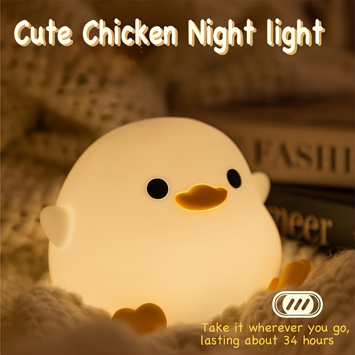 Duck-shaped silicone night light and pat lamp: Soft, eye-safe USB rechargeable bedside light for cozy room decor.