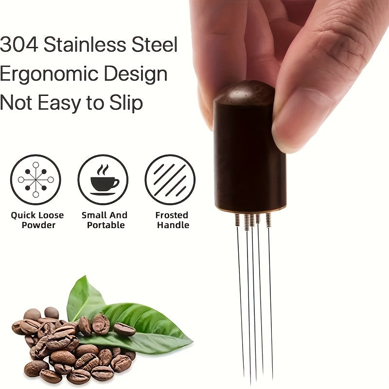 The Laoyeboubi Espresso Distribution Tool (WDT) is a stainless steel coffee stirrer needle distributor designed to create even grounds for optimal espresso extraction. This barista accessory allows for improved espresso extraction without the need for