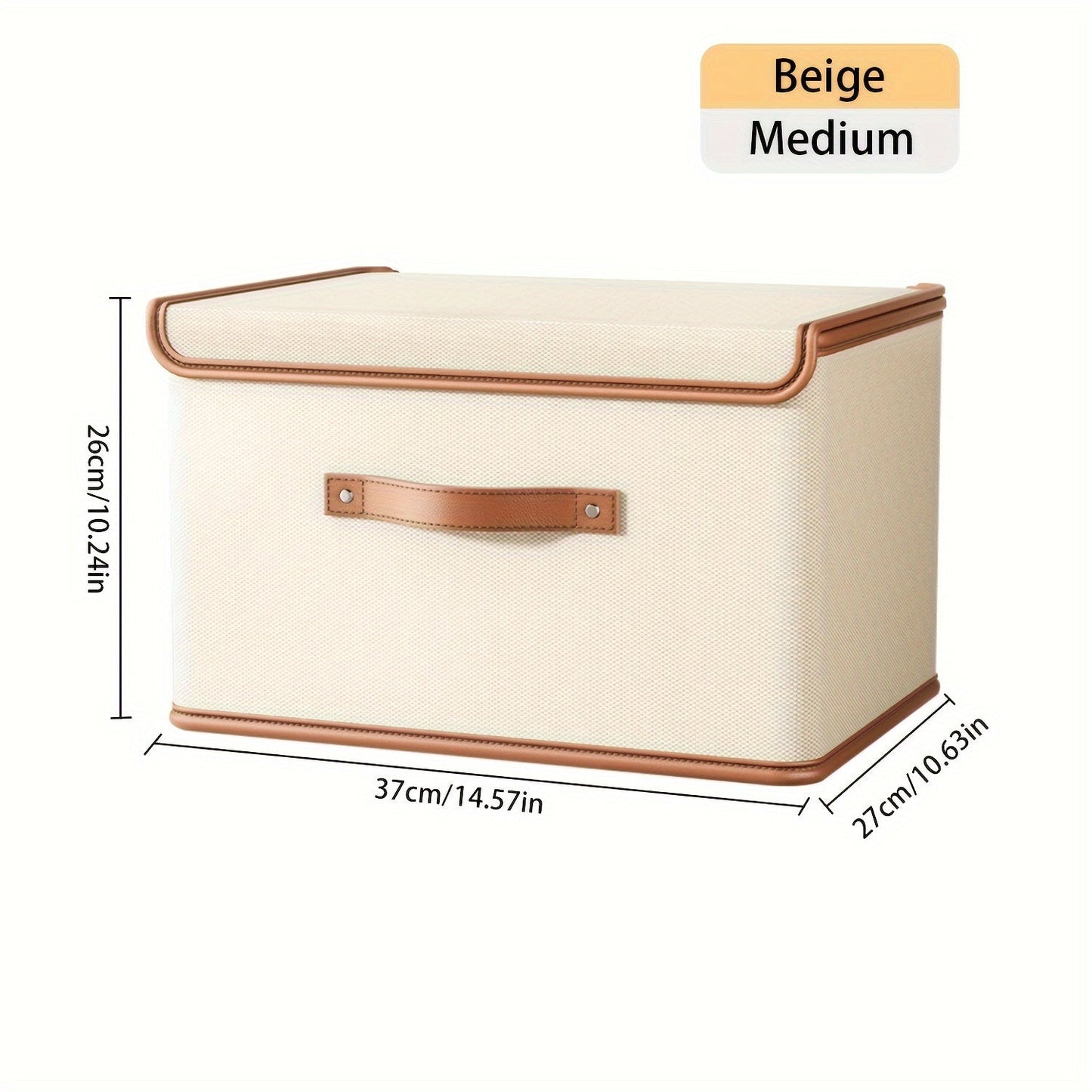 Two large fabric storage bins with lids, designed for organizing clothes, towels, and underwear. They are foldable and space-saving, with an unfinished appearance and insert mount design for easy transport and storage in travel, home, dorm, bedroom, or