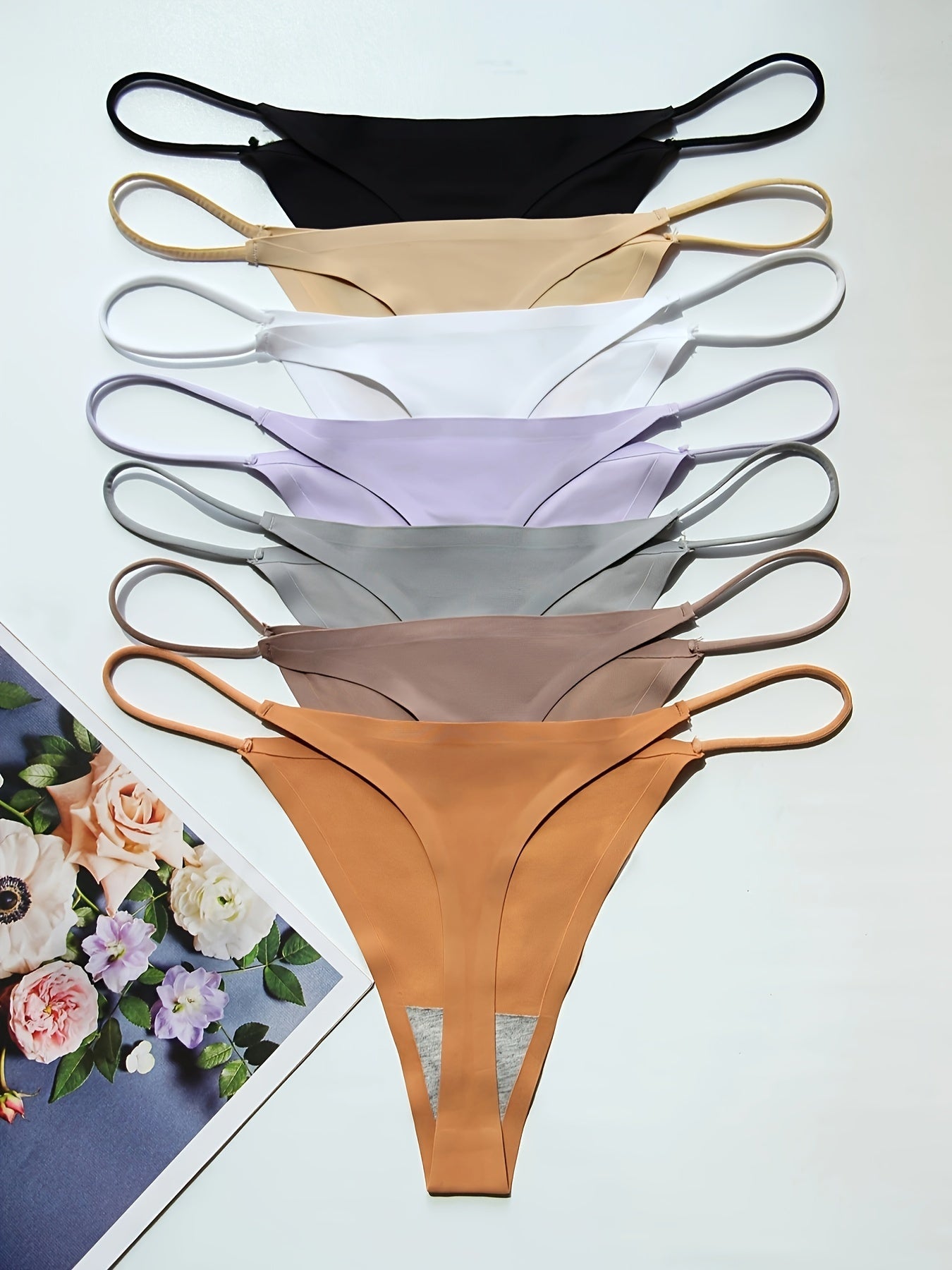 7 pairs of low-waisted thong belts in plain colors, soft and sexy lady's underwear