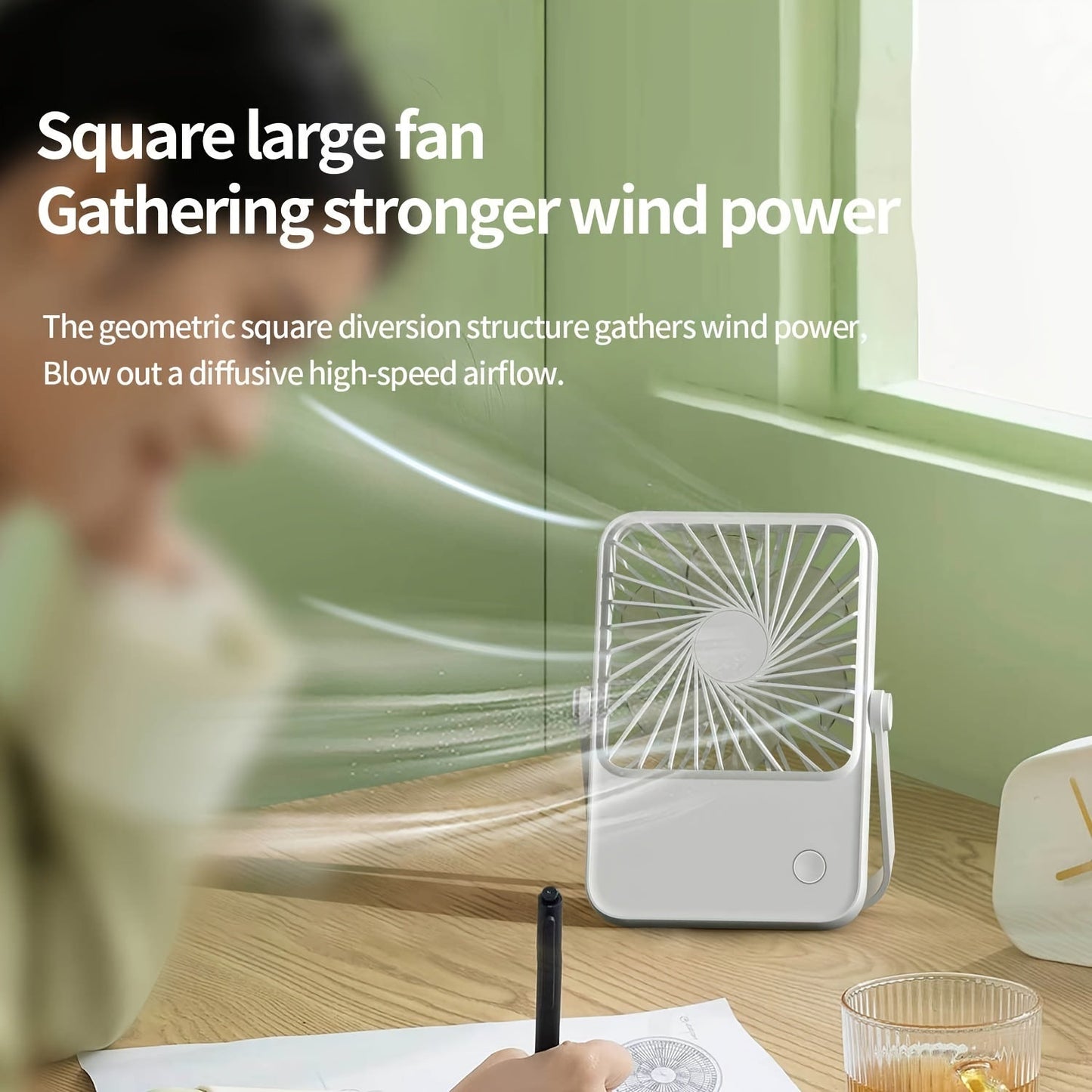 This battery-powered small desk fan measures 1pc and features a 360 ° free adjustable angle design. Enjoy 3 wind adjustable settings and ultra-quiet operation, making it perfect for home, office, travel, and outdoor use.