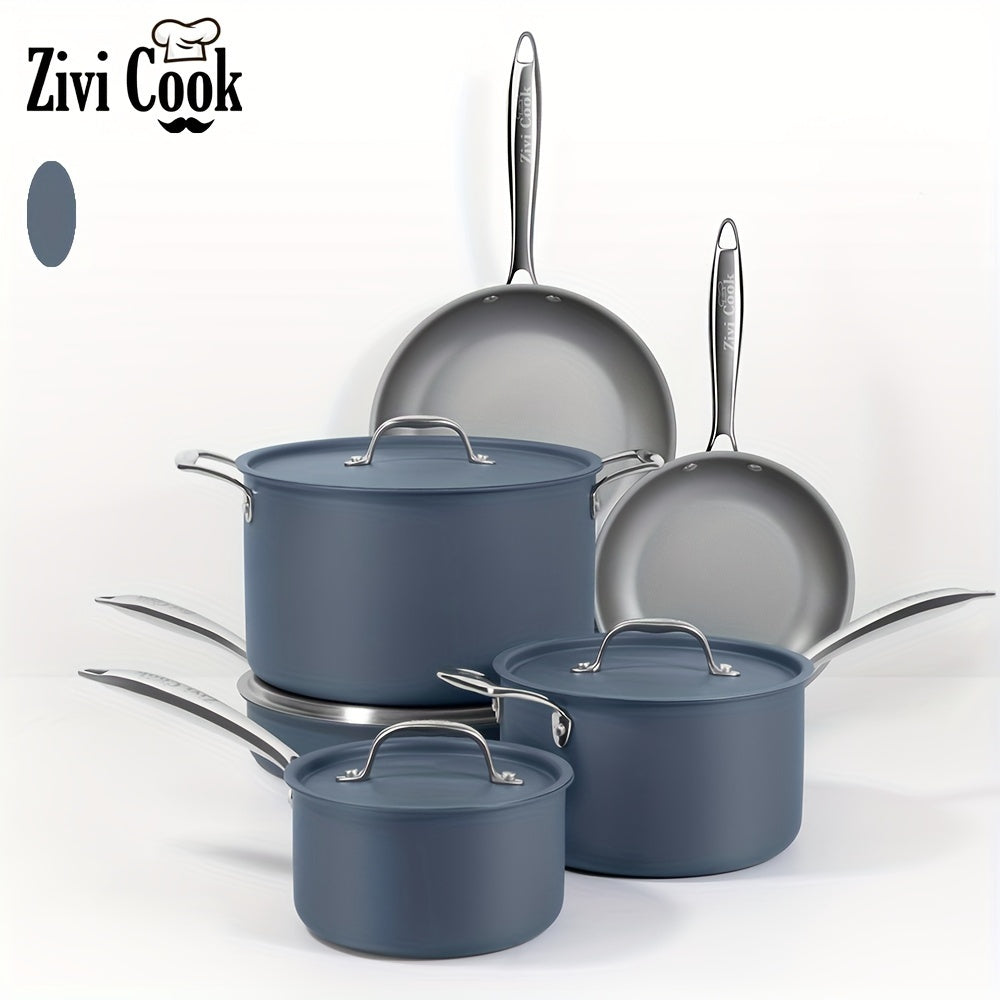 Zivi Cook 10-Piece Stainless Steel Cookware Set, Non-Stick Pots and Pans Ideal for Gas and Induction Stovetops, Long-Lasting Kitchen Cookware Collection