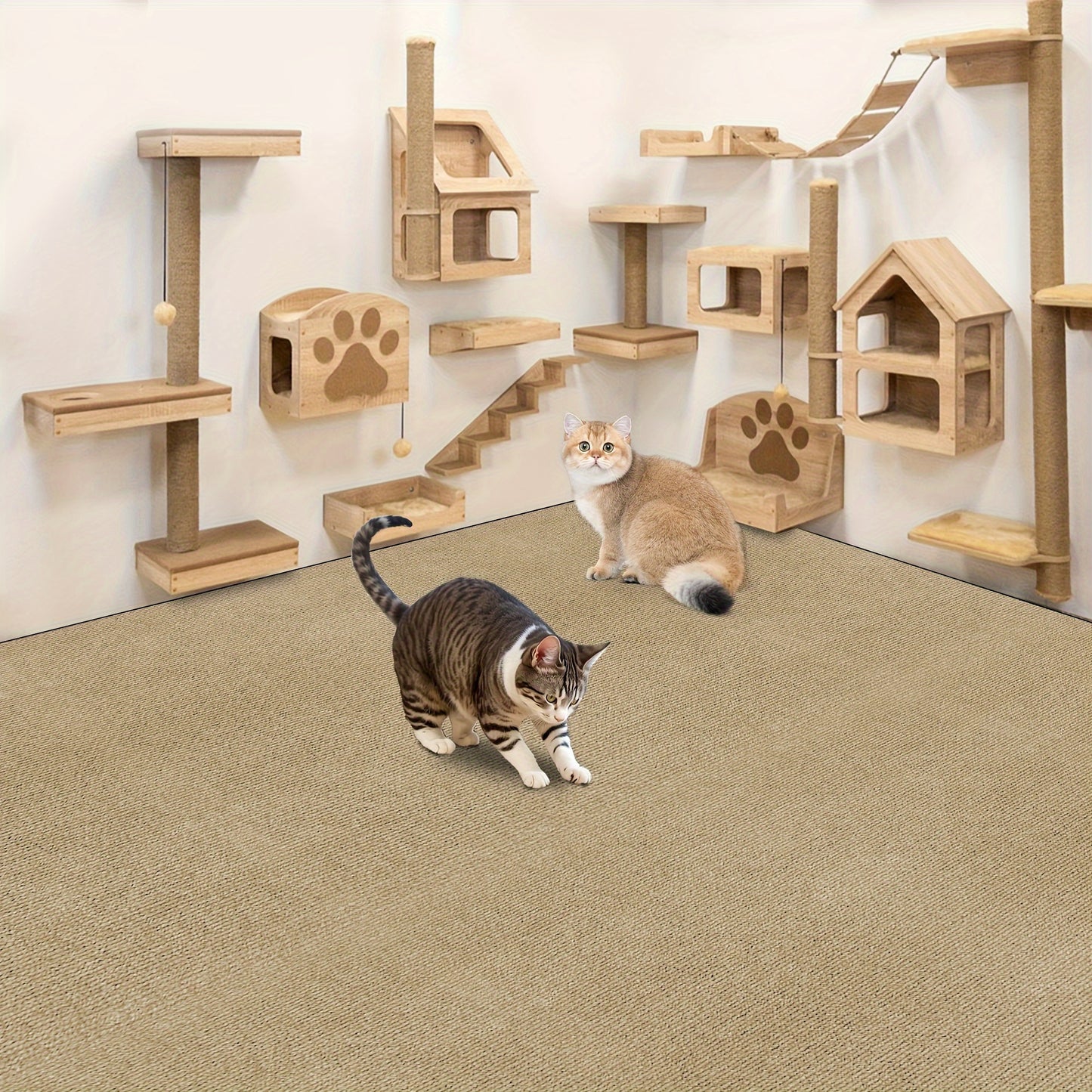 Durable polyester felt mat protects walls and furniture with self-adhesive cat scratching pad in multi-size pack.