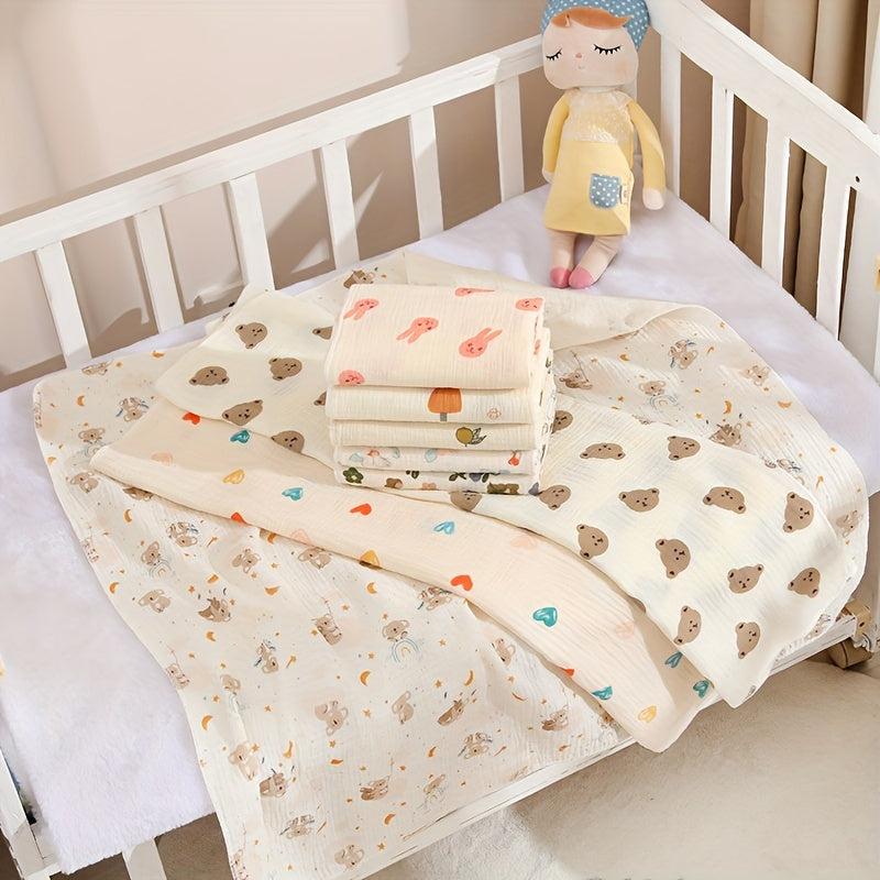 Double-Layer Muslin Swaddle Blanket with Cartoon Print - Ultra-Soft, Lightweight, and Hand Washable - Ideal for Young Children.