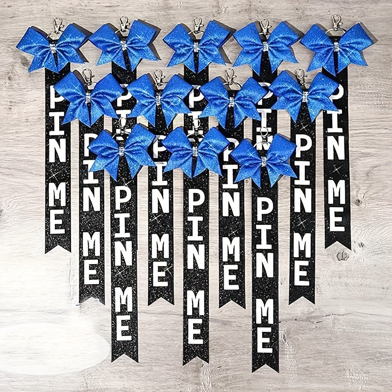 12 Sparkly Cheerleader Bow Keychains adorned with Rhinestones - Glittery Ribbon Charms for Backpacks, Bags, and Keys - Ideal Present for Enthusiastic Sports Supporters