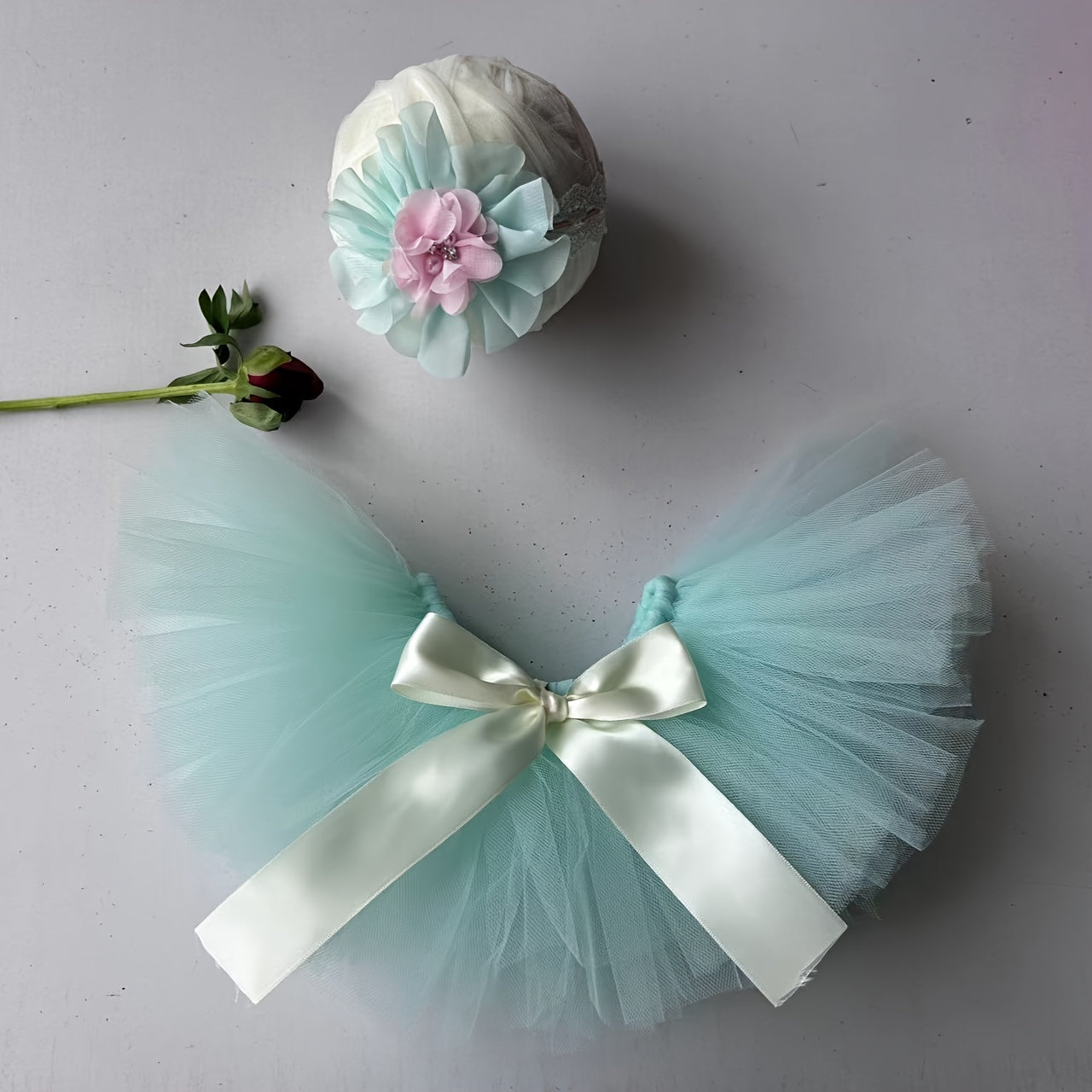 Photography Props for Studio Shoot: Cute Green Tutu Skirt Dress and Headband Set for Newborn Baby Girl